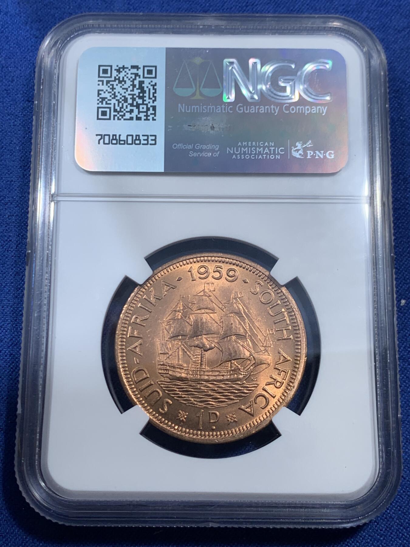 《竞宝斋》第461场 周日，周一，2场连拍 （全场包邮）欢迎送拍 三枚一组 NGC MS63-65 南非1便士-1/4便士铜币，其中小面额较为少见