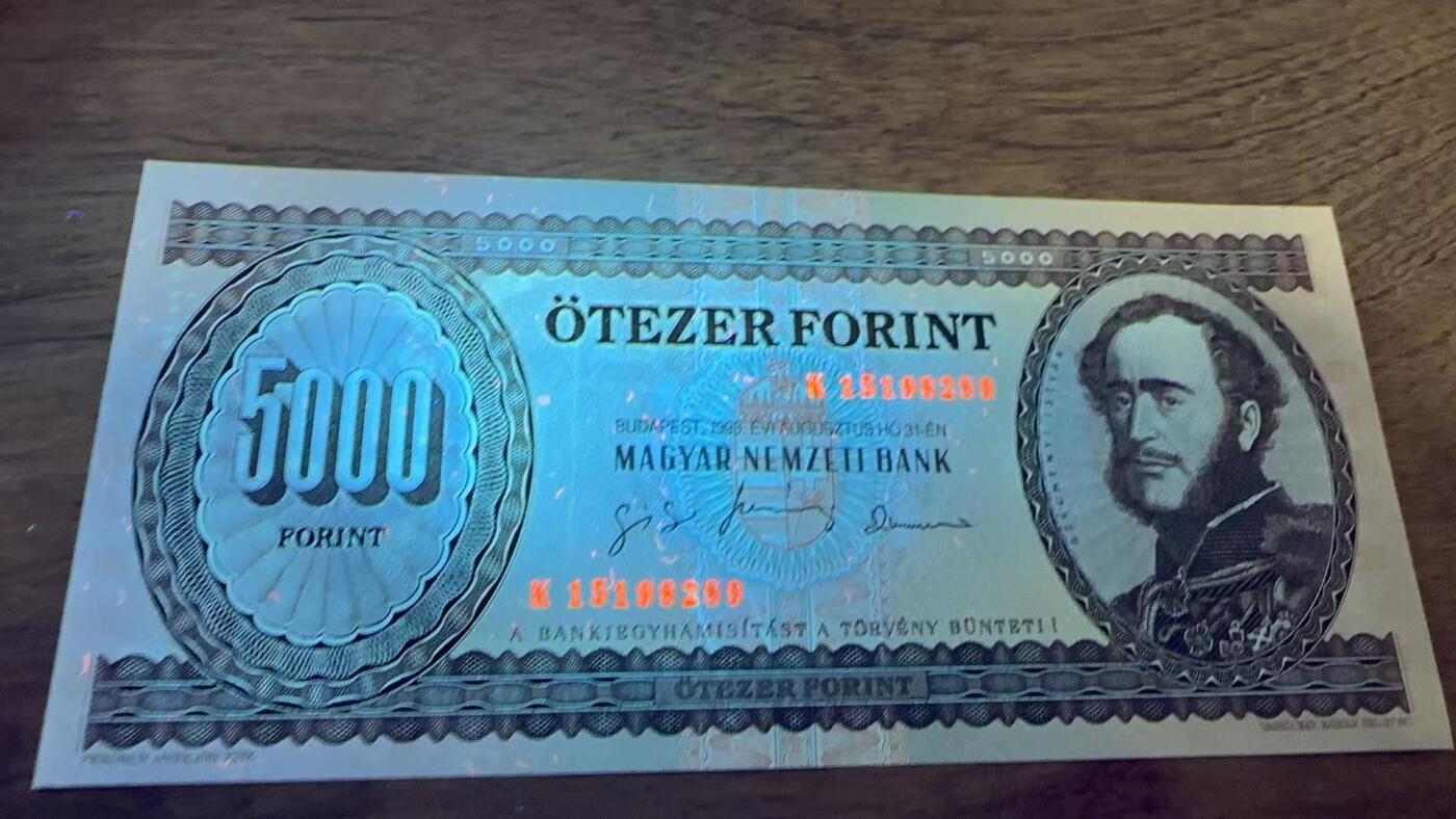 徐霞客拍卖首拍 匈牙利	P-177d 1995年5000福林	K15198289	unc- 	这是匈牙利国家银行发行的5000福林纸币，票面人物是19世纪匈牙利政治家、改革家伊什特万·塞切尼（István Széchenyi），他推动了匈牙利的现代化改革，被誉为“匈牙利的伟大爱国者”。这张纸币是匈牙利货币体系中的经典品种，其历史人物主题与时代印记，使其兼具文化价值与收藏属性。		