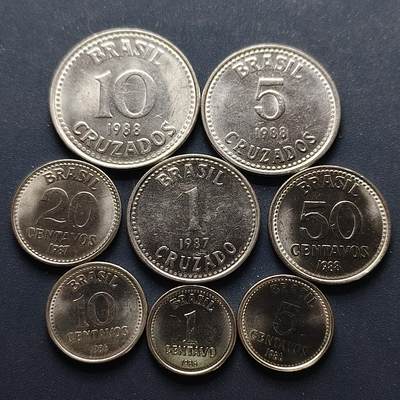 【全场包邮】纯粹捡漏拍498场-持续更新中 - 巴西1986-1988年五星版8枚套币