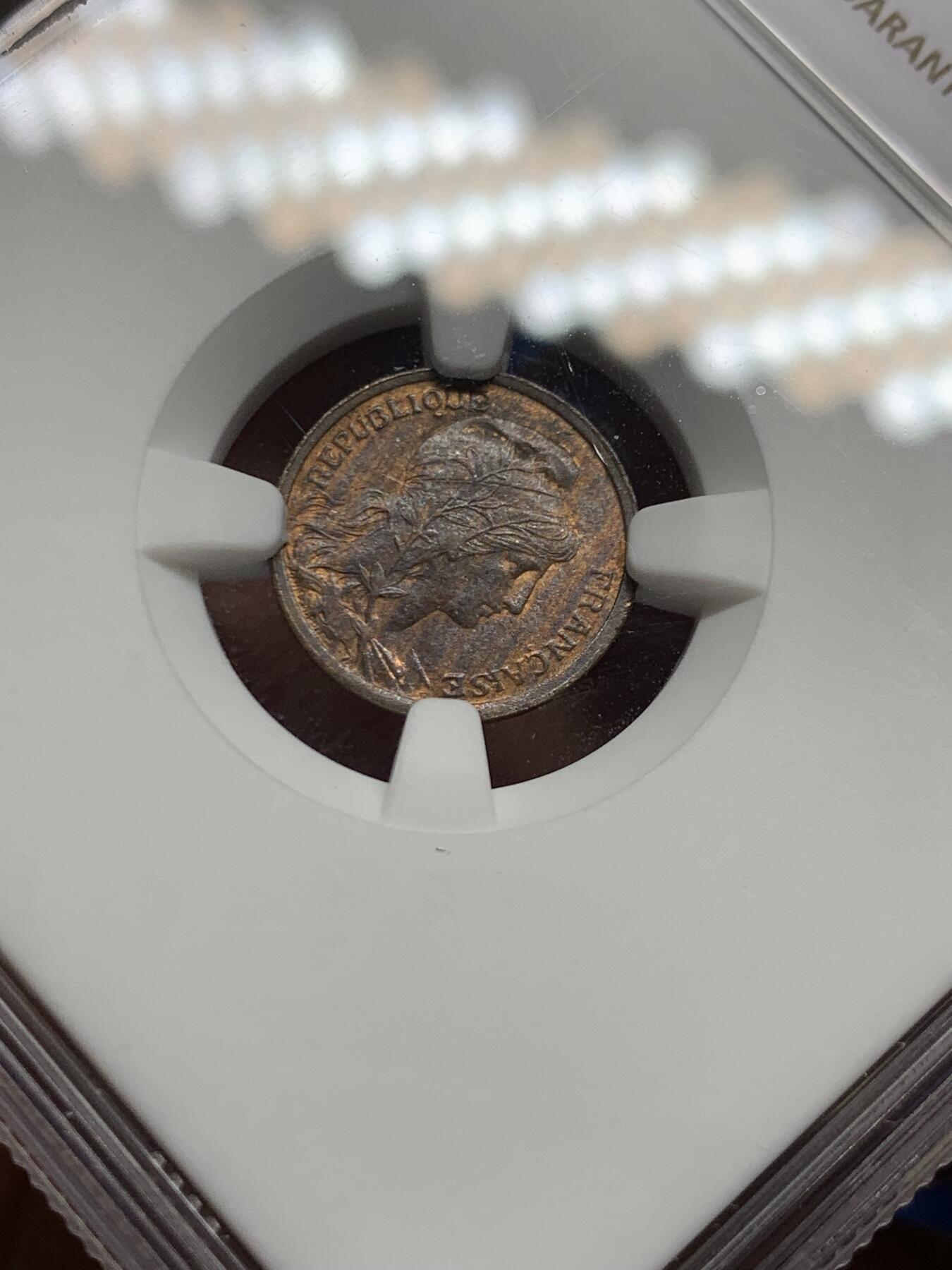 《竞宝斋》第461场 周日，周一，2场连拍 （全场包邮）欢迎送拍 NGC MS63RB 法国1911年1分铜币