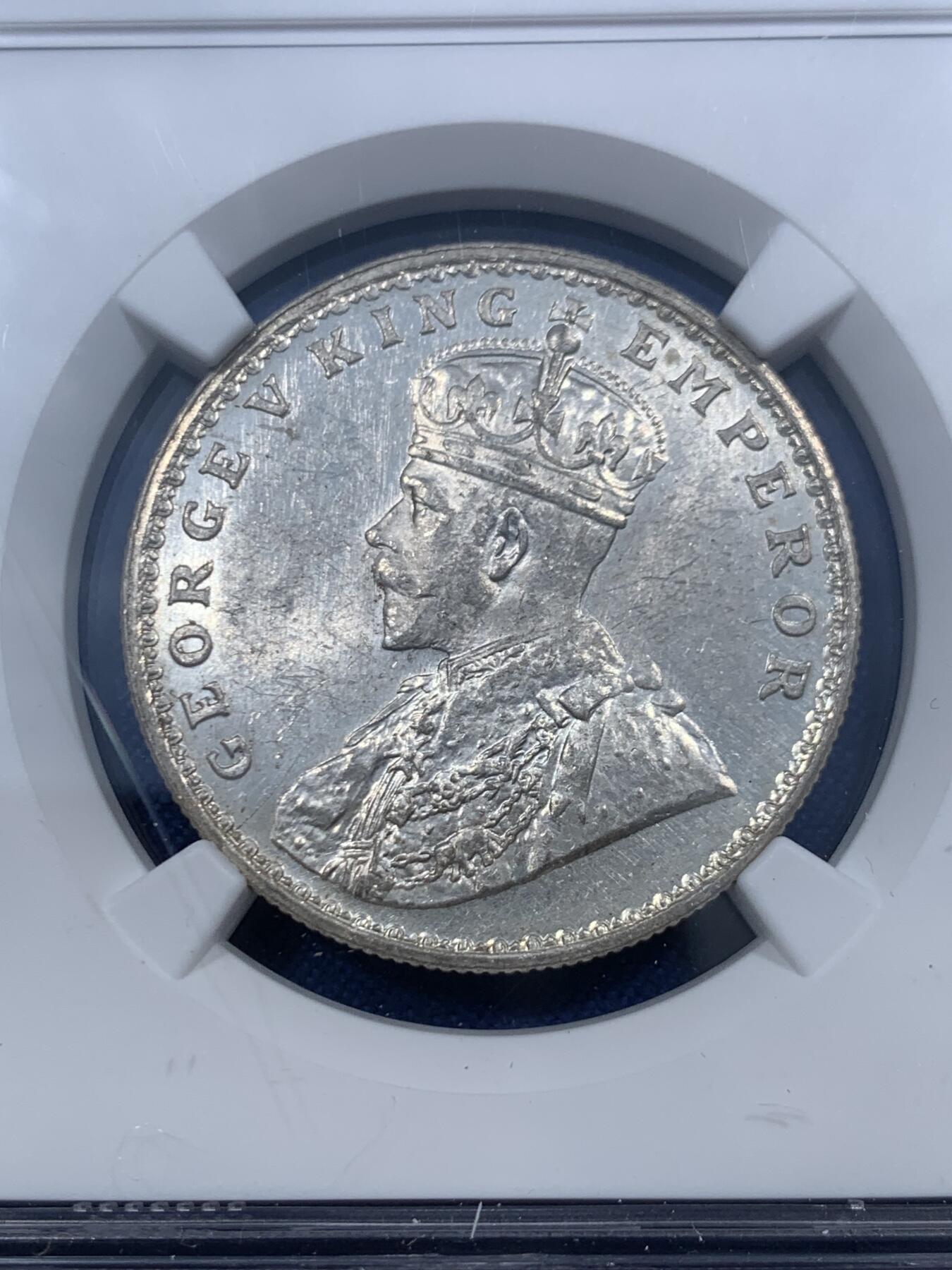 《竞宝斋》第461场 周日，周一，2场连拍 （全场包邮）欢迎送拍 NGC MS62 英属印度1920年1卢比银币 乔治五世头像