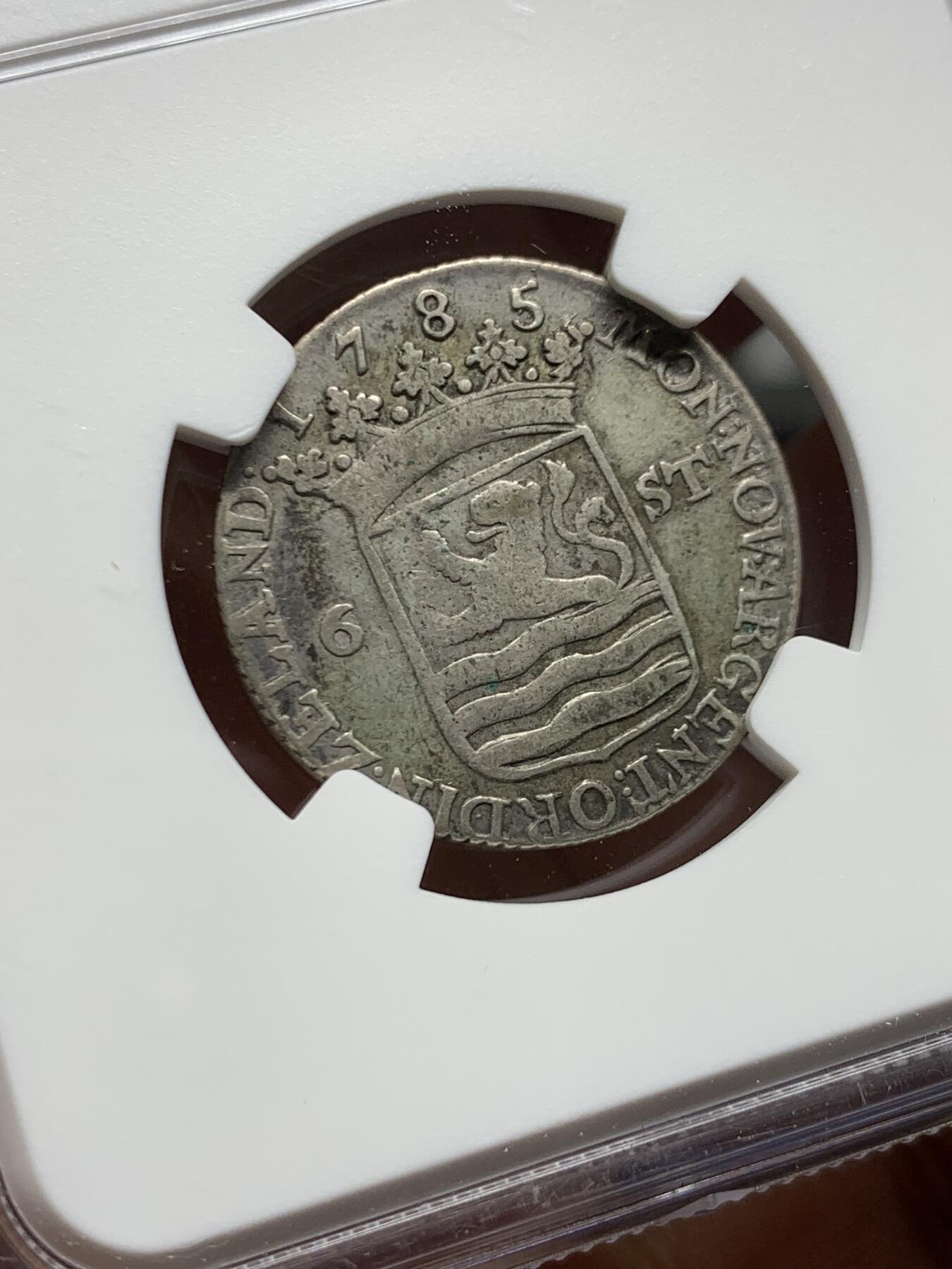 《竞宝斋》第461场 周日，周一，2场连拍 （全场包邮）欢迎送拍 NGC XF45 荷兰泽兰省1785年三桅船6S银币