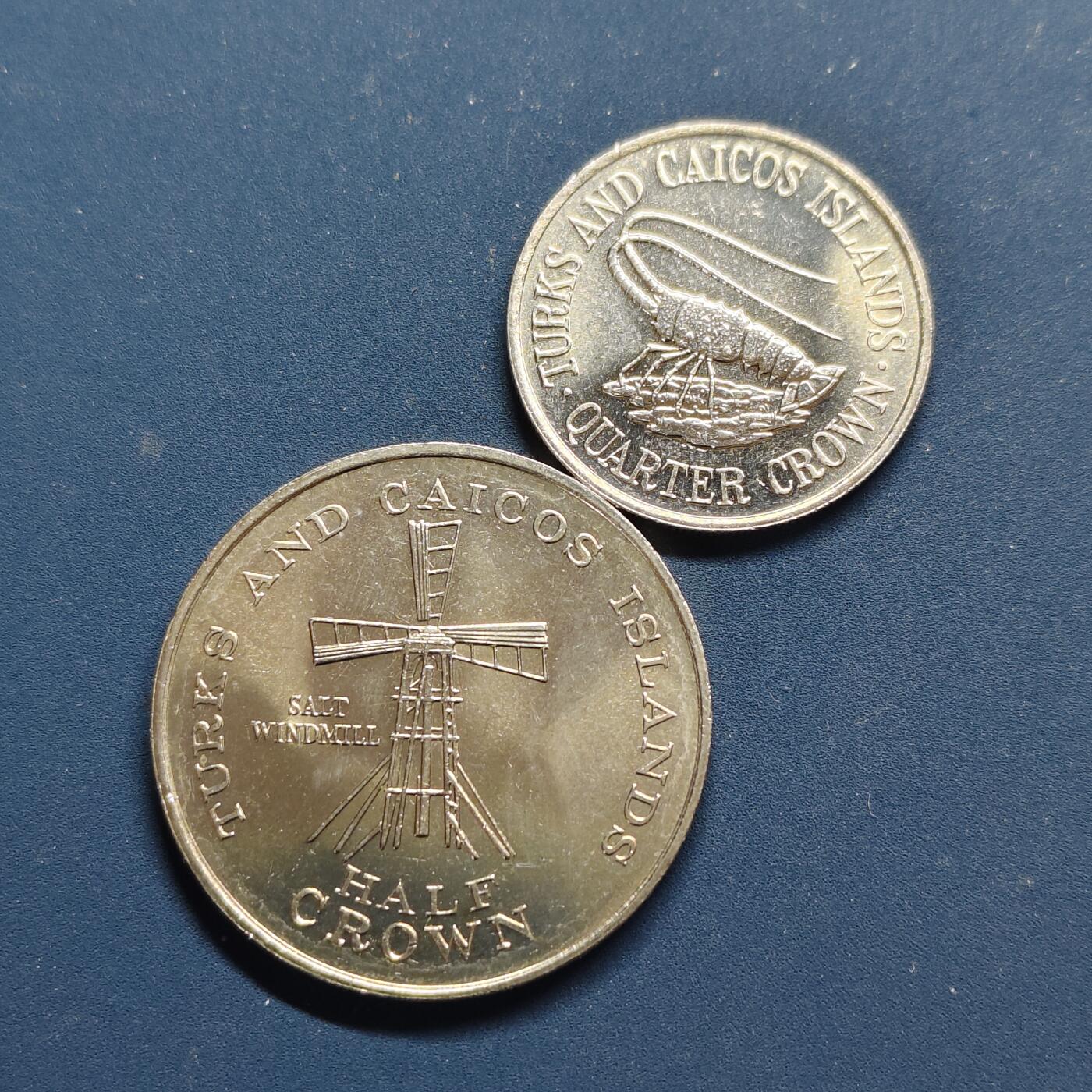 【全场包邮】纯粹捡漏拍498场-持续更新中 特克斯和凯克斯群岛1981年清年份2枚套币