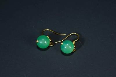 上海都达杂项专场八（全场包邮）   天然绿玛瑙圆珠耳环一对87-365