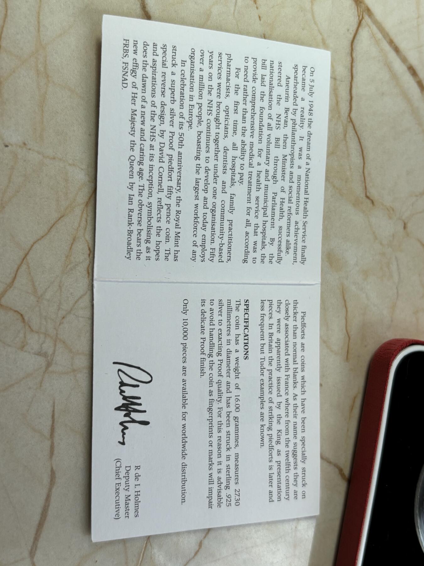 第189期拍卖 英国1998年国家医疗50便士精制加厚纪念银币，16克，925银，