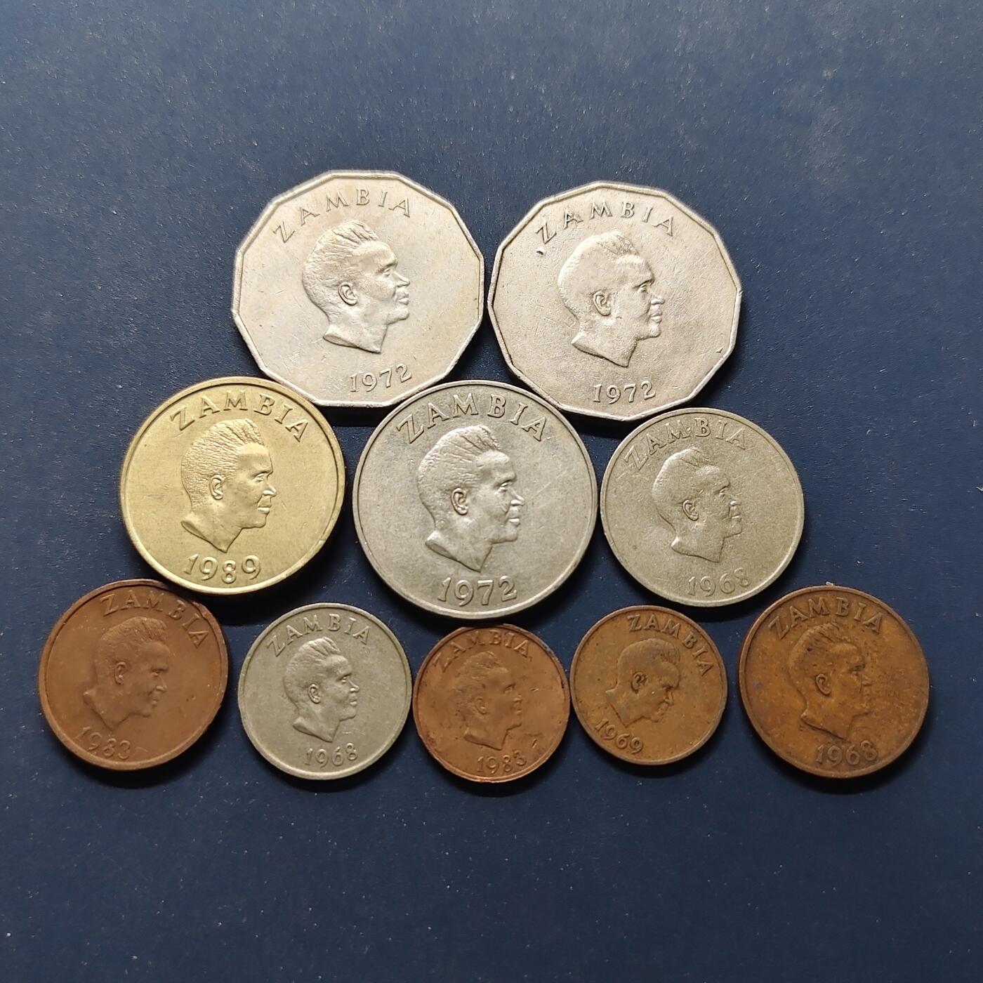 【全场包邮】纯粹捡漏拍498场-持续更新中 赞比亚1968-1989年10枚套币-含FAO纪念币+60年代青铜版1-2恩吉+80年代铜镀钢1-2恩吉不同版本