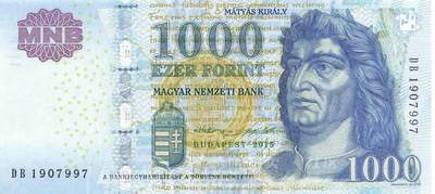 小福收藏拍卖第199期 裸钞场 本期有多张豹子号靓号 瑞士1000法郎 经典提香 毛里求斯首发年大全套 白俄罗斯5000000卢布 苏里南10000盾  爱沙尼亚  苏丹 西班牙 保加利亚 古巴等多国精美纸币 - 匈牙利 2015年 1000福林unc