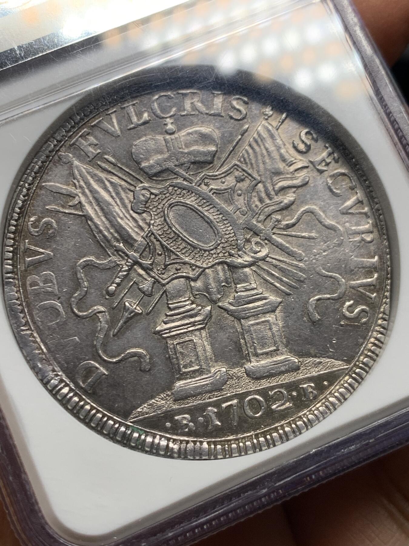 《竞宝斋》第461场 周日，周一，2场连拍 （全场包邮）欢迎送拍 NGC AU58 亚军分 德国不伦瑞克-沃尔芬比特尔 1702 泰勒银币 安东·乌尔里希、鲁道夫·奥古斯特共治时期发行 罕见品种 加厚盒封装