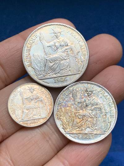 《竞宝斋》第461场 周日，周一，2场连拍 （全场包邮）欢迎送拍 - 三枚一组 法属印度支那坐洋50分20分10分银币 好品好状态