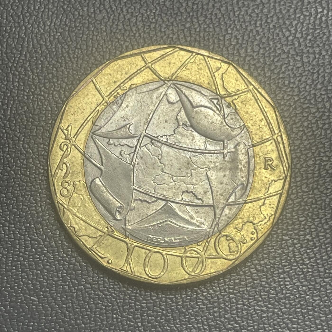 回流0125 意大利1998年1000里拉双色币 统一后的德国地图 