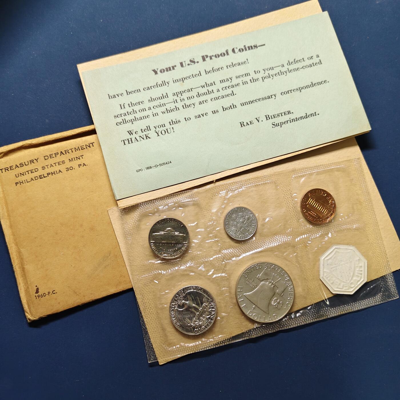 【全场包邮】纯粹捡漏拍499场-持续更新中 美国1960年官方封装套币-含3枚银币【富兰克林31毫米12.5克90%+华盛顿24.3毫米6.25克90%+罗斯福17.9毫米2.5克90%，纯银价约535元（按28元银价估算）】