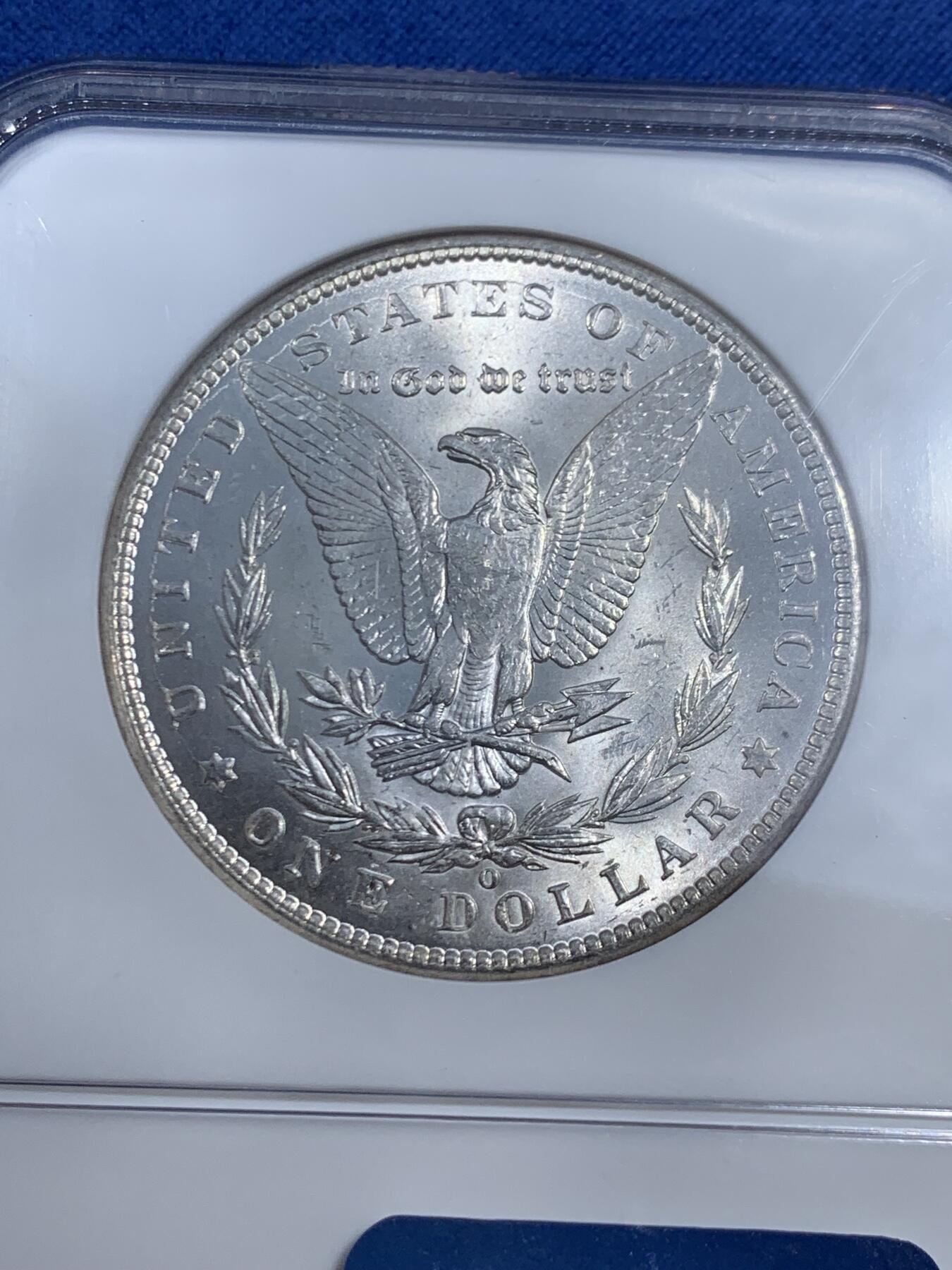 《竞宝斋》第461场 周日，周一，2场连拍 （全场包邮）欢迎送拍 NGC MS63 美国1900年O版摩根1美元大银币，少见年份，经典老白盒子，盒子本身也具收藏价值