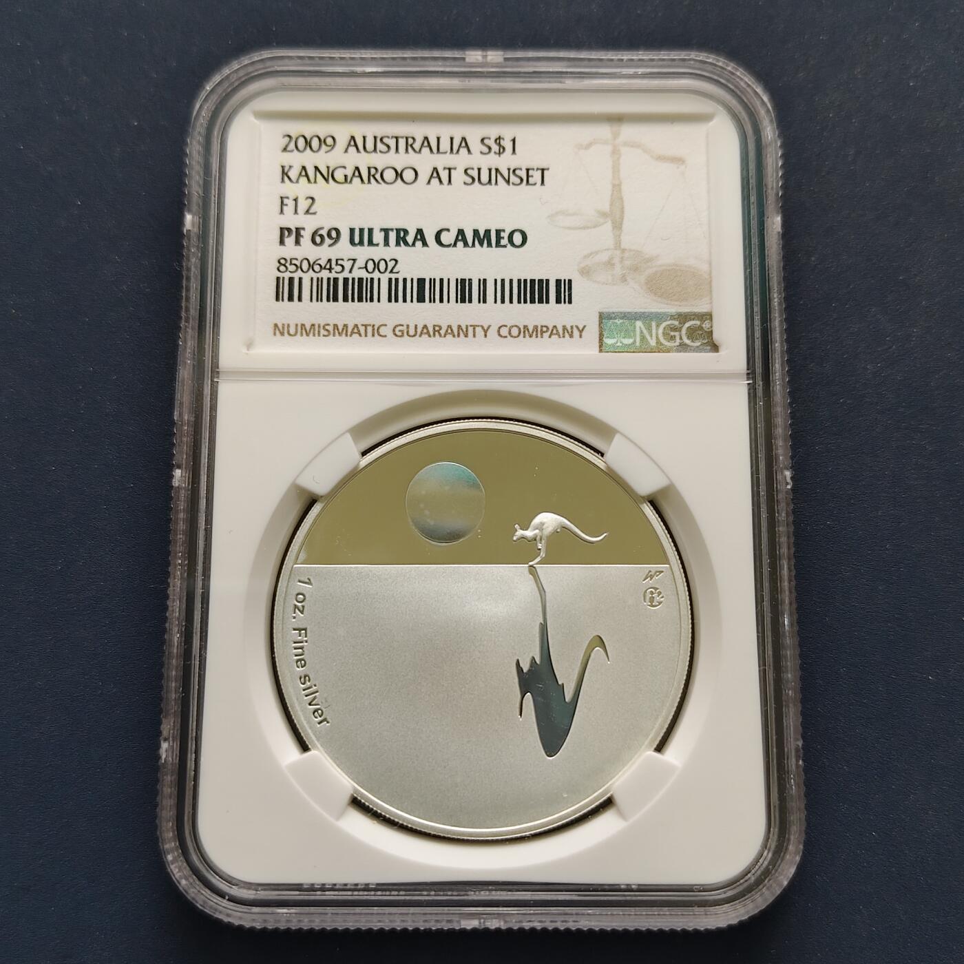 【全场包邮】纯粹捡漏拍499场-持续更新中 澳大利亚2009年1元袋鼠影子精制纪念银币【40.5毫米31.1克99.9%，纯银价约870元（按28元银价折算）】-NGC PF69 ULTRA CAMEO
