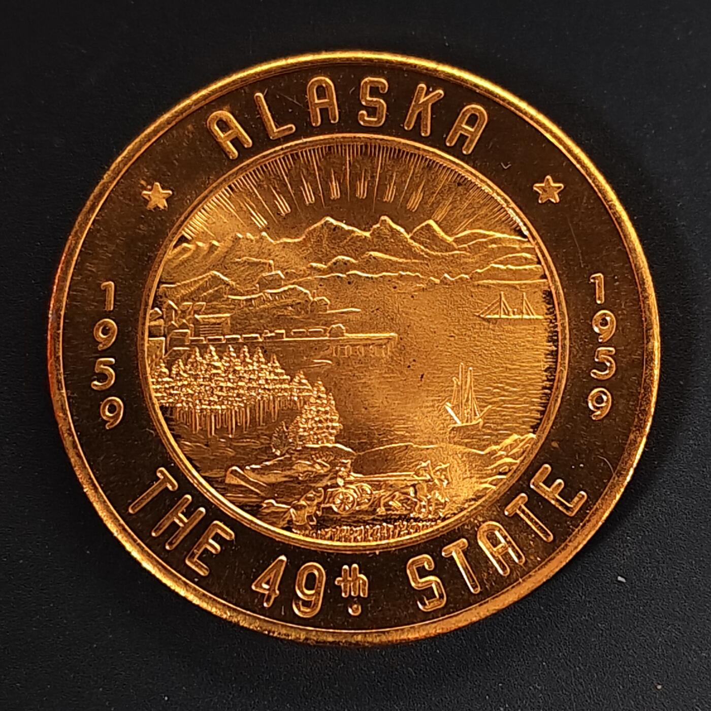 【全场包邮】纯粹捡漏拍498场-持续更新中 【代币】美国1959年阿拉斯加成为第49州地区限定过渡时期贸易代币