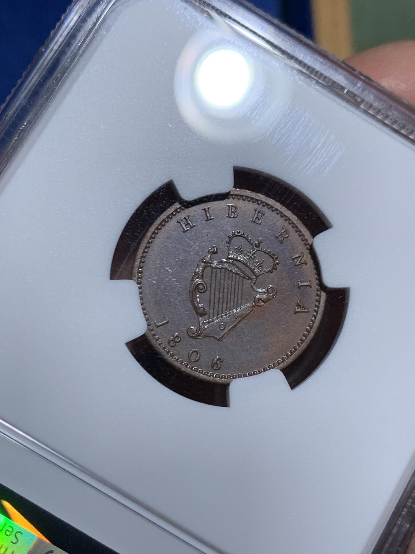 《竞宝斋》第461场 周日，周一，2场连拍 （全场包邮）欢迎送拍 NGC PF64BN 爱尔兰 1806年 乔治三世 1/4便士（1法新）铜币 极美状态