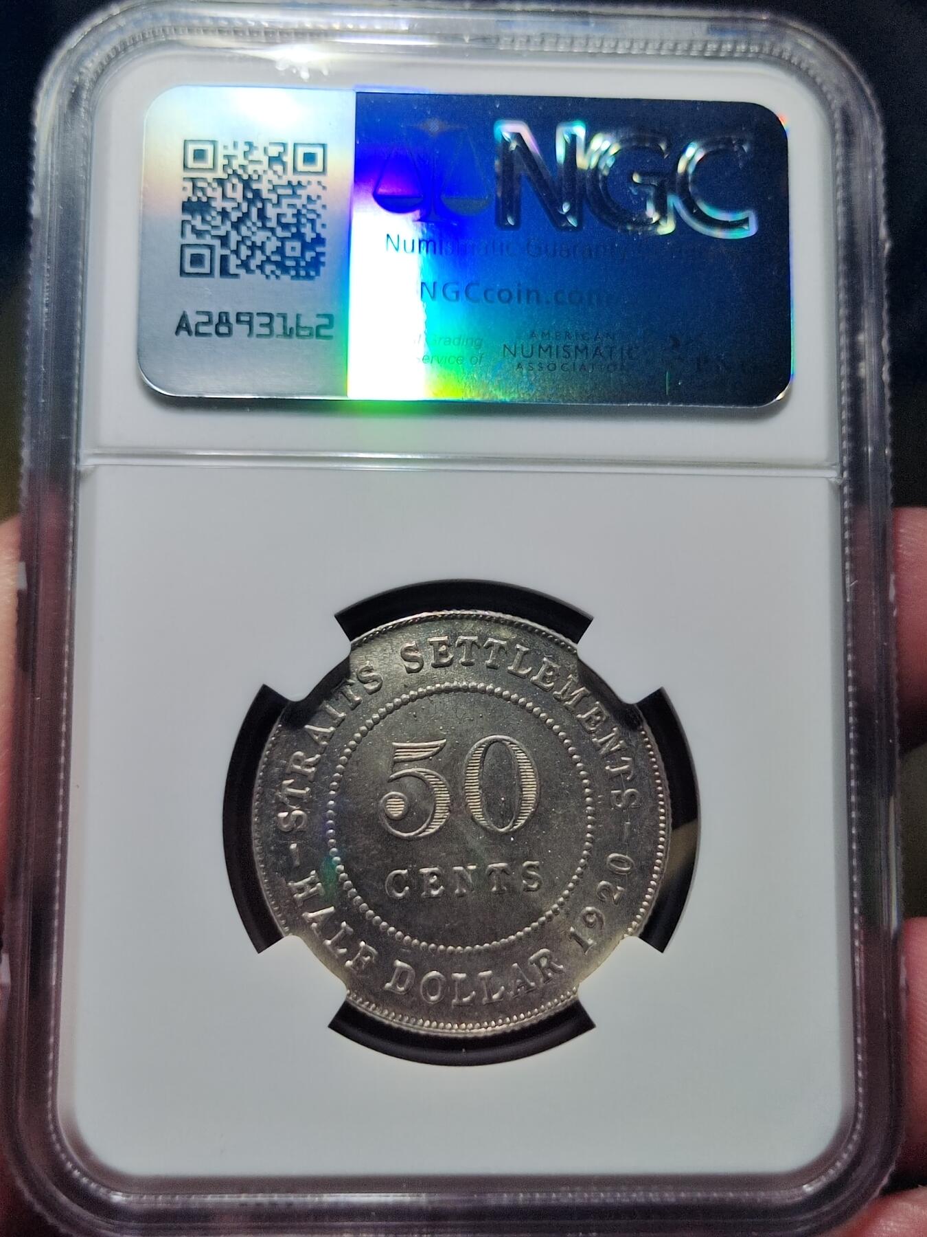 中外钱币第七场 NGC-MS62英属海峡1920年50分银币