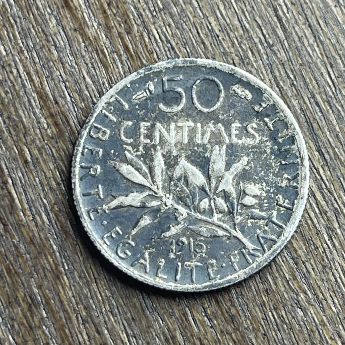 【铜匠收藏】★第140加场★精品老铜币 硬币专场 不寄存，200包邮。不满200元，支付5元运费。《接受代拍 代送NGC评级》 100【无寄存】1915 法国 50分银币