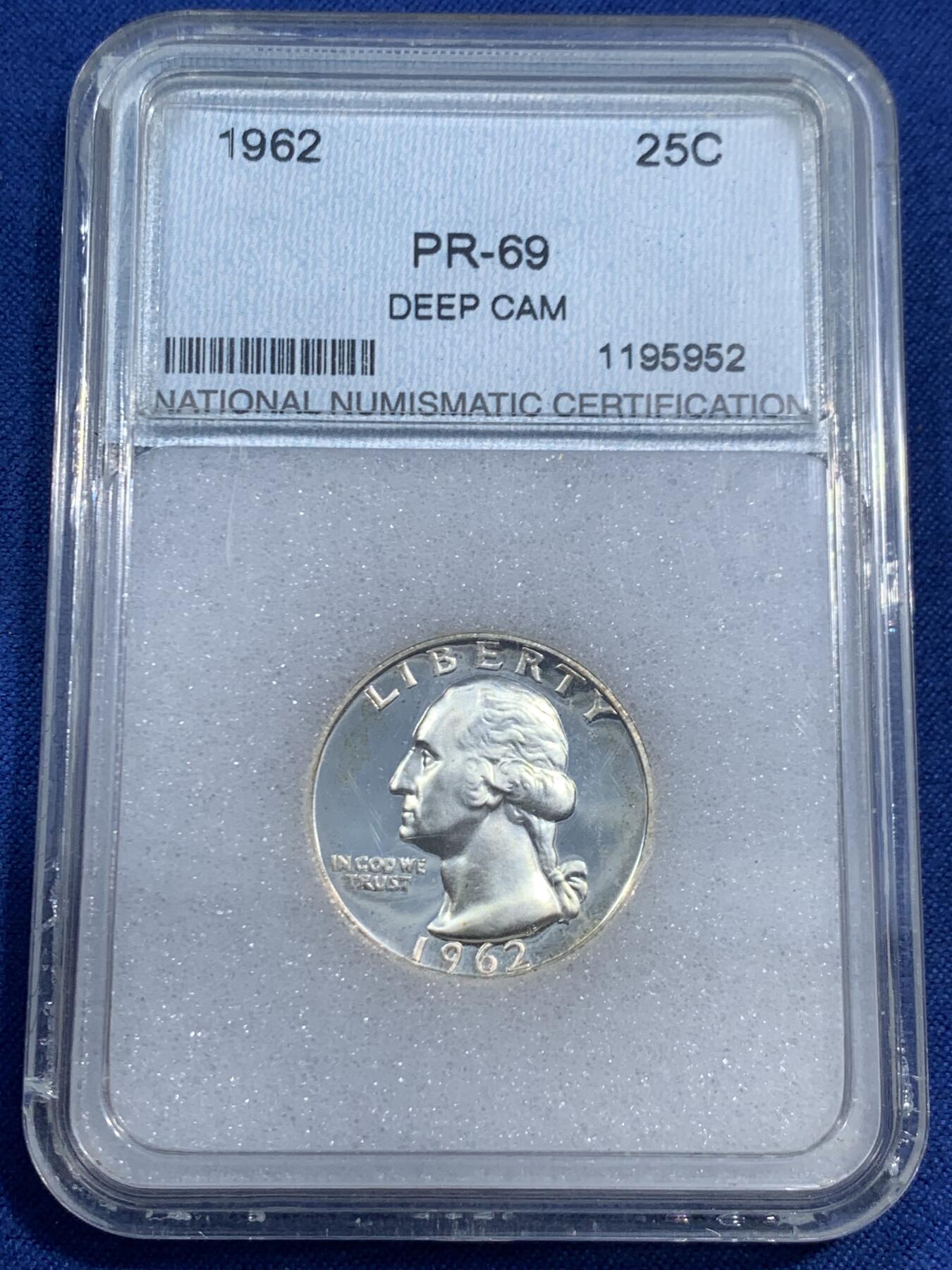 《竞宝斋》第461场 周日，周一，2场连拍 （全场包邮）欢迎送拍 两枚一组 NNC PR69 美国1961年/1962年华盛顿25美分银币 精致版本少见 900银 高分