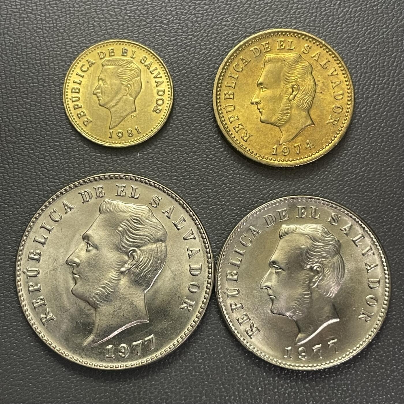 回流0125 全新萨尔瓦多1、3、5、10分4枚