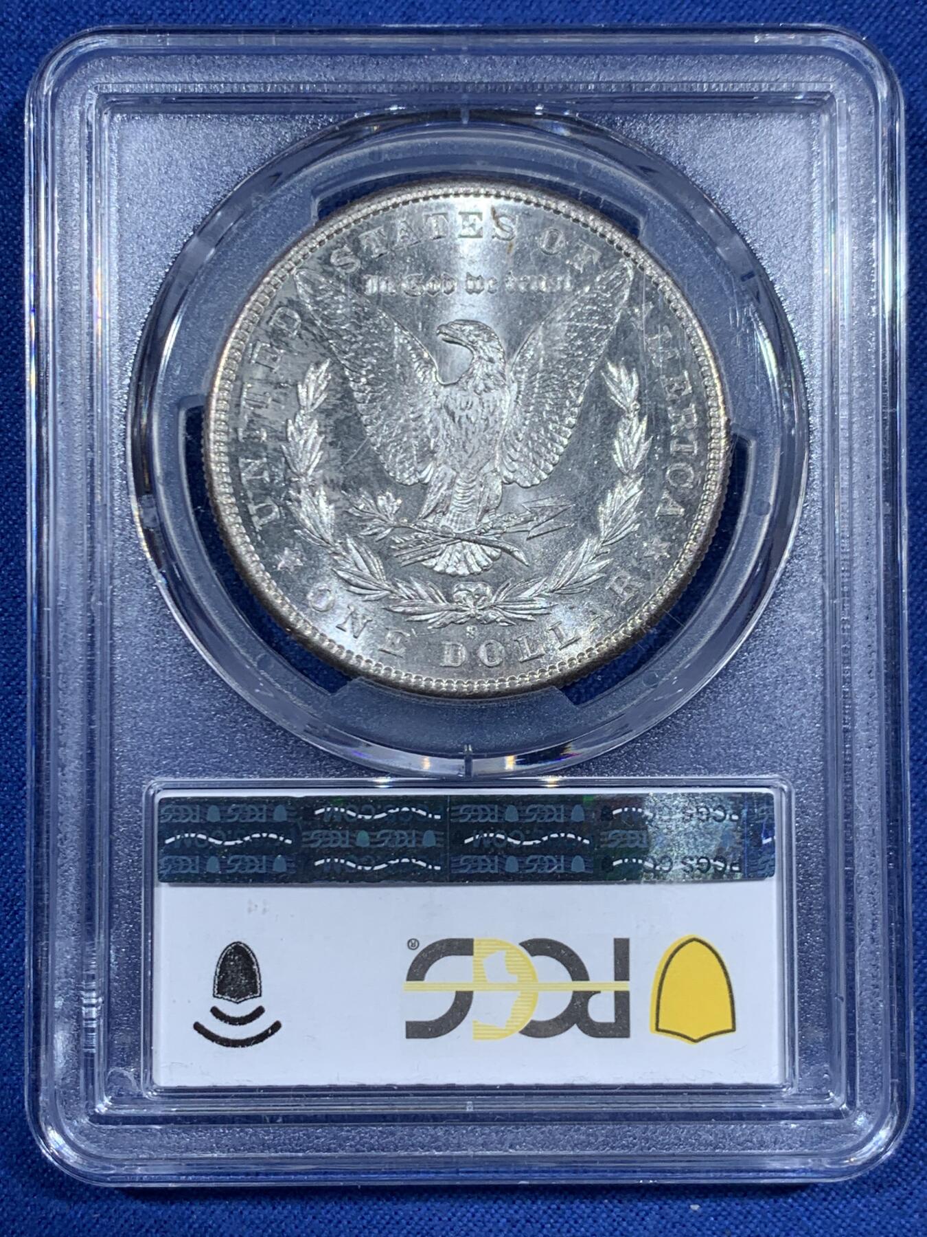 《竞宝斋》第461场 周日，周一，2场连拍 （全场包邮）欢迎送拍 PCGS MS65 美国 1881年s版 摩根1美元银币 淡紫色包浆 转光漂亮