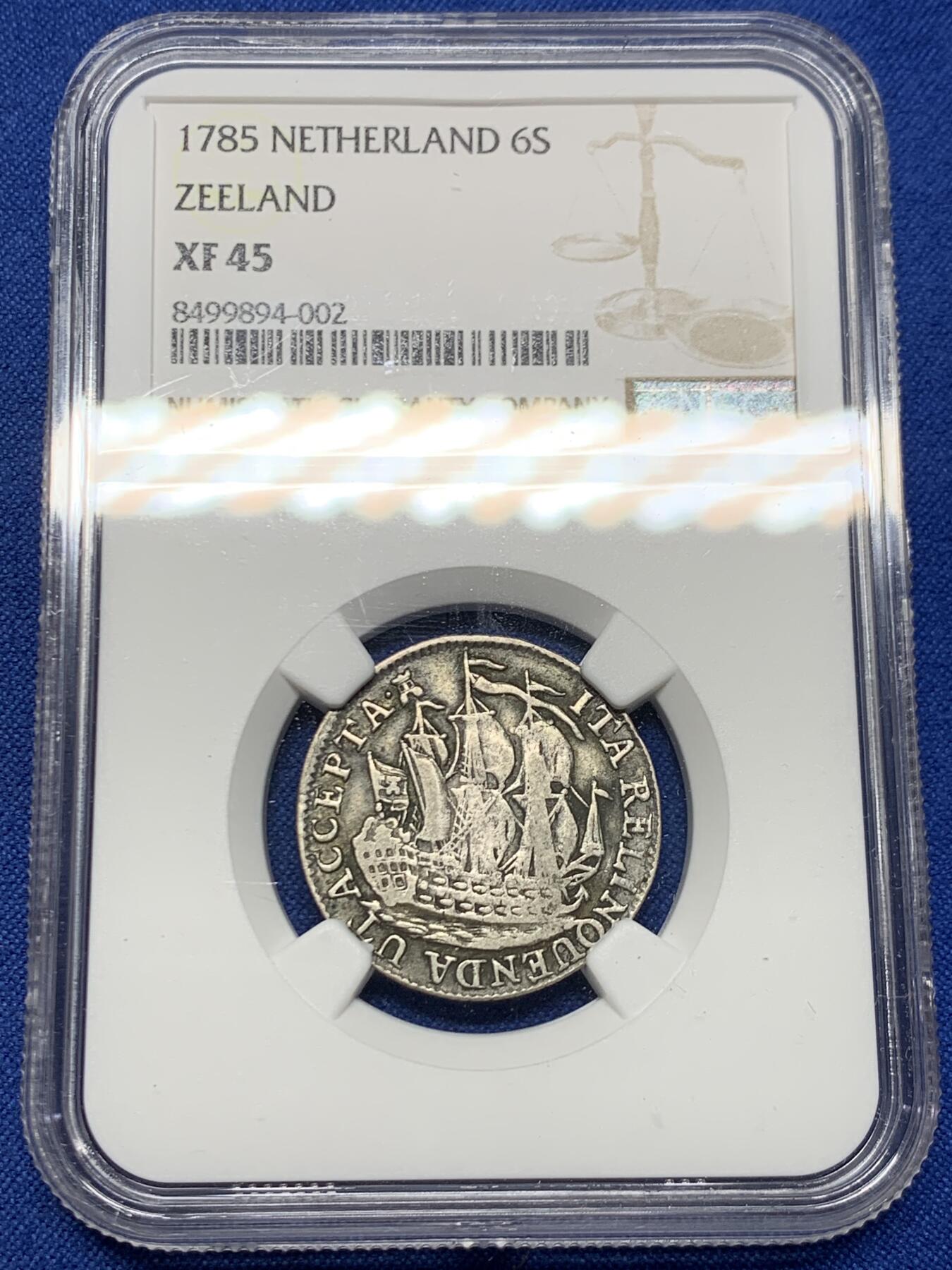 《竞宝斋》第461场 周日，周一，2场连拍 （全场包邮）欢迎送拍 NGC XF45 荷兰泽兰省1785年三桅船6S银币