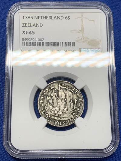 《竞宝斋》第461场 周日，周一，2场连拍 （全场包邮）欢迎送拍 - NGC XF45 荷兰泽兰省1785年三桅船6S银币