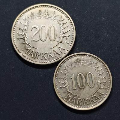 【全场包邮】纯粹捡漏拍499场-持续更新中 - 芬兰1956-1957年100-200马克银币2枚一组【27.5毫米8.3克50%+24毫米5.2克50%，纯银价约189元（按28元银价估算）】