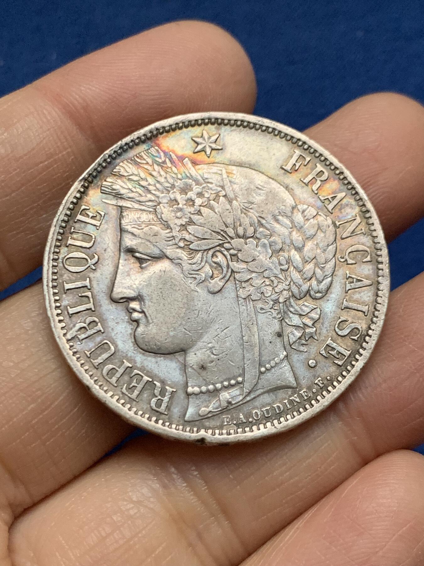 《竞宝斋》第461场 周日，周一，2场连拍 （全场包邮）欢迎送拍 法国1870年谷物女神5法郎银币 K厂波尔多厂 无箴言版