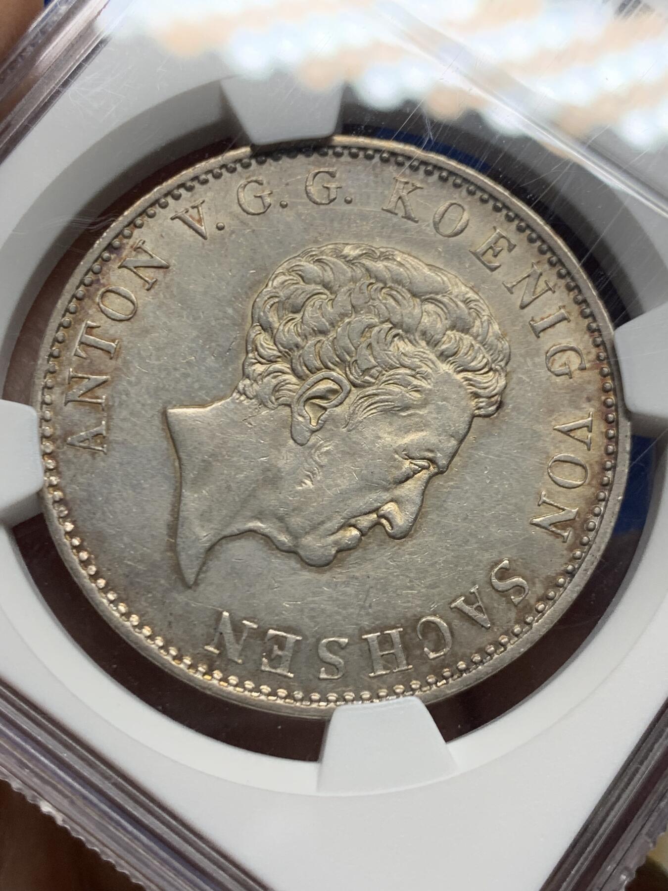 《竞宝斋》第461场 周日，周一，2场连拍 （全场包邮）欢迎送拍 NGC AU55 德国萨克森王国 1833 安东一世泰勒银币 大型泰勒 28.06g