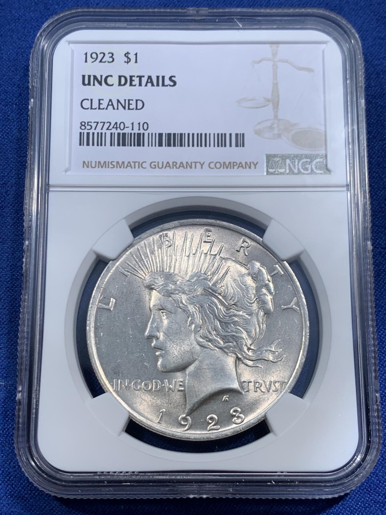 《竞宝斋》第461场 周日，周一，2场连拍 （全场包邮）欢迎送拍 NGC UNCD 美国1923和平银元，原光好品，按当下银价22.4元光材料就要538元了