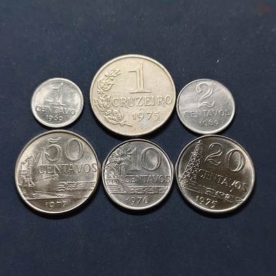 【全场包邮】纯粹捡漏拍498场-持续更新中 - 巴西1969-1977年女神版6枚套币