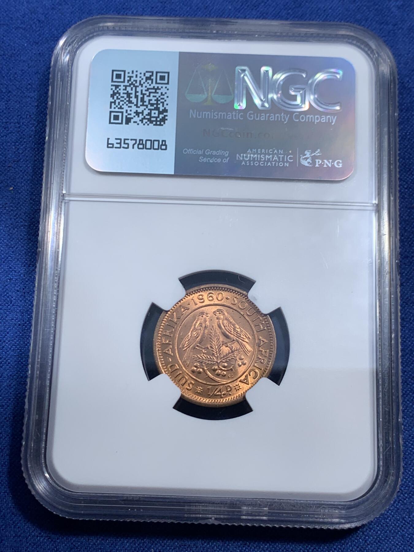 《竞宝斋》第461场 周日，周一，2场连拍 （全场包邮）欢迎送拍 三枚一组 NGC MS63-65 南非1便士-1/4便士铜币，其中小面额较为少见