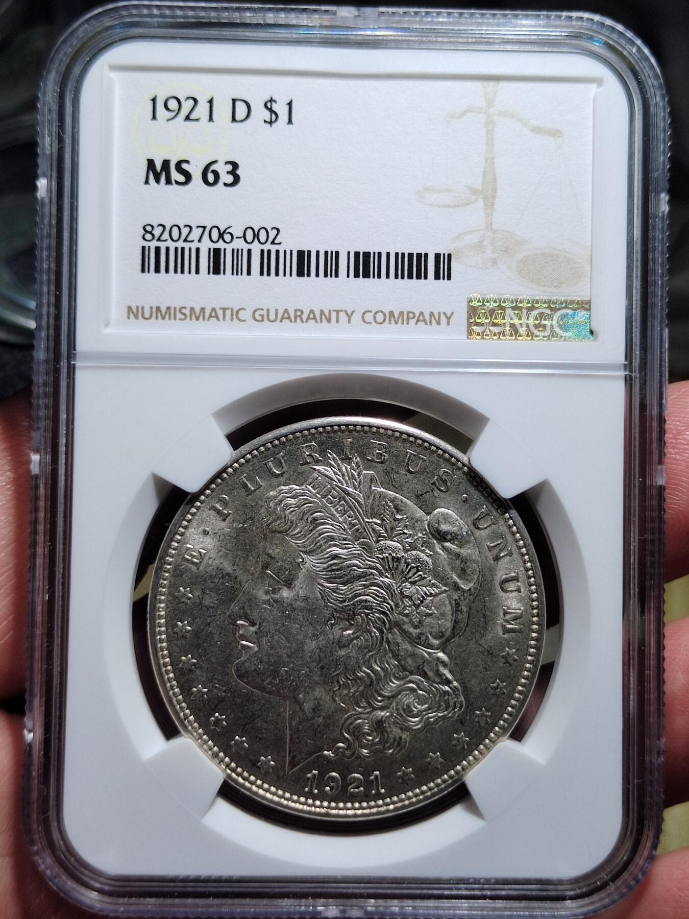 中外钱币第七场 NGC-MS63分1921年D版美国摩根银币