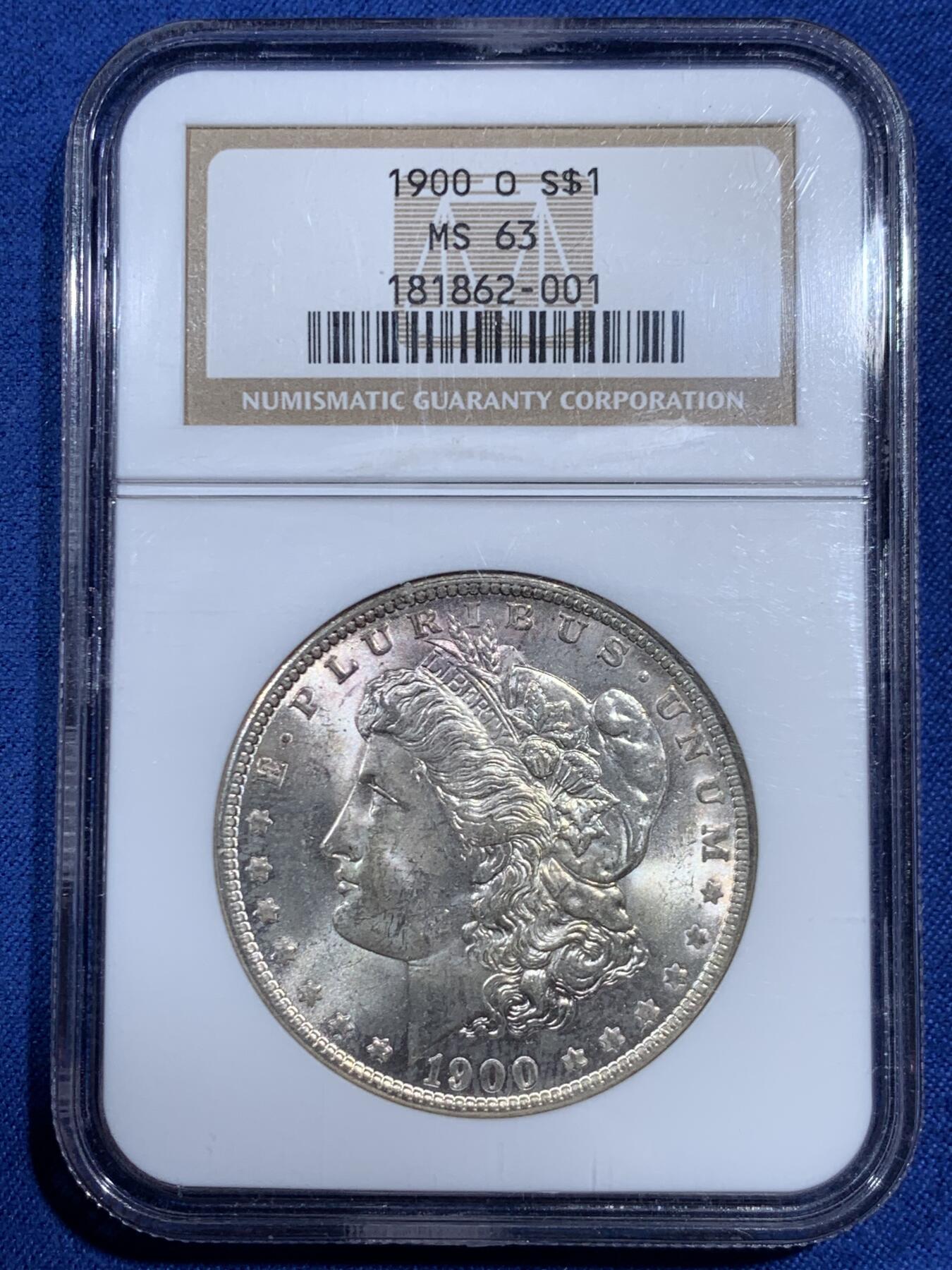 《竞宝斋》第461场 周日，周一，2场连拍 （全场包邮）欢迎送拍 NGC MS63 美国1900年O版摩根1美元大银币，少见年份，经典老白盒子，盒子本身也具收藏价值