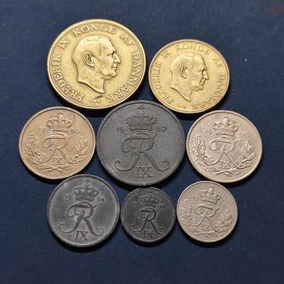 【全场包邮】纯粹捡漏拍498场-持续更新中 - 丹麦1948-1956年弗雷德里克九世8枚套币