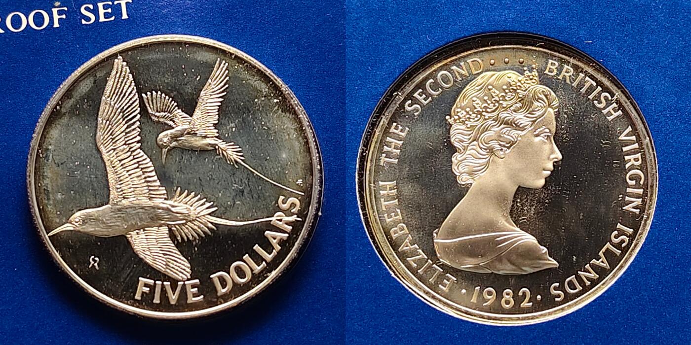 【全场包邮】纯粹捡漏拍499场-持续更新中 【稀少】英属维尔京群岛1982年官方封装精制套币-盒证全-量1865-含2枚银币【白尾热带鸟42毫米40.5克92.5%+军舰鸟38.61毫米25.7克92.5%，纯银价约1714元（按26元银价折算）】