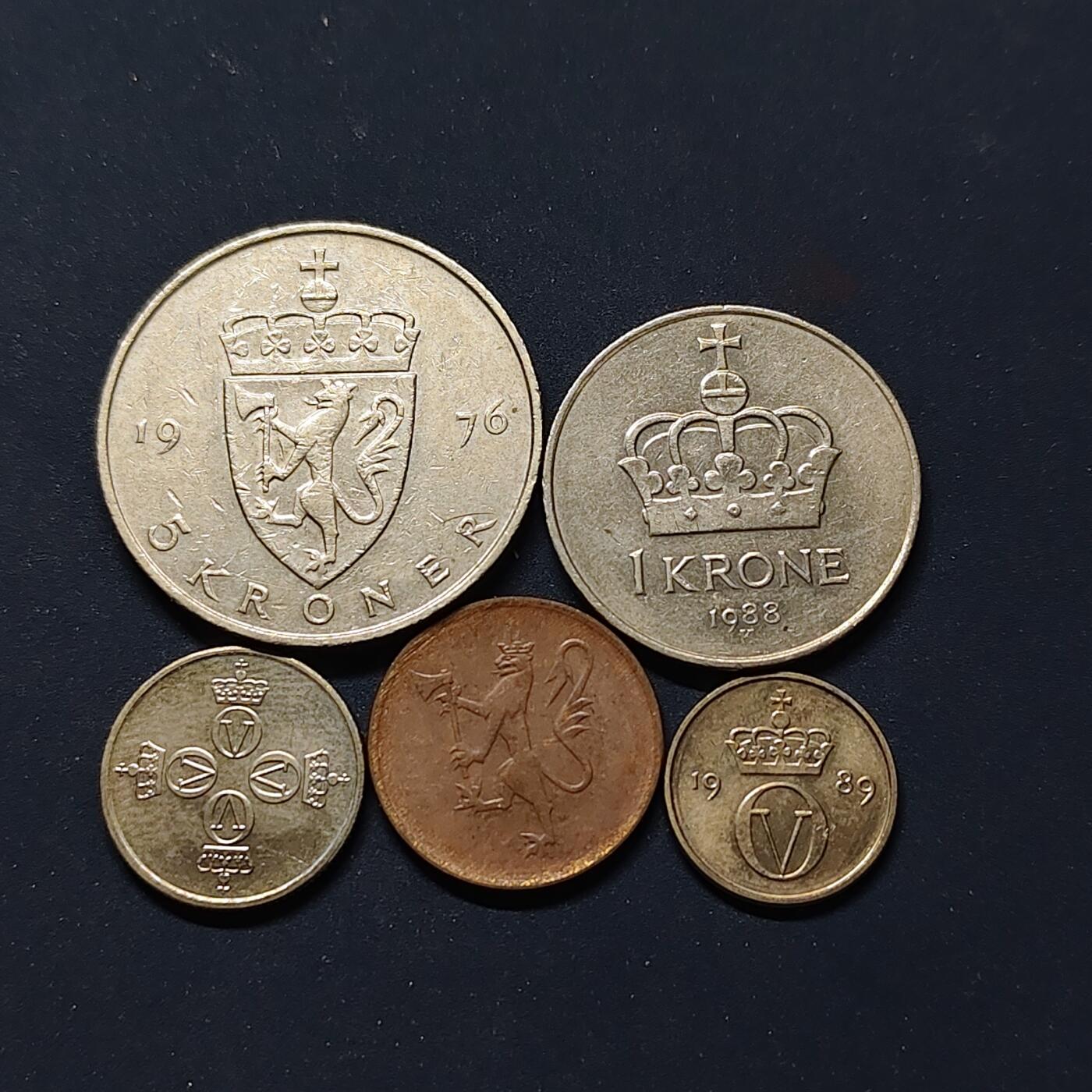 【全场包邮】纯粹捡漏拍498场-持续更新中 挪威1976-1989年5枚套币