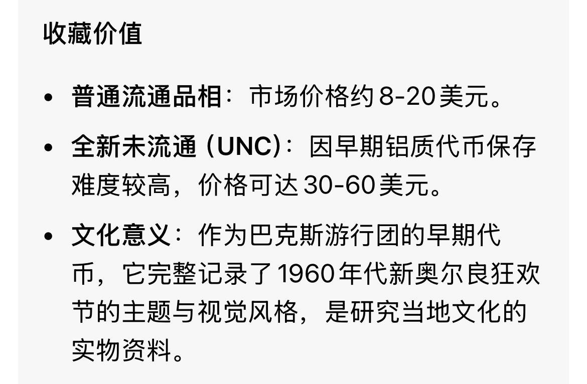 回流0125 稀少全新美品 美国1968-1969年新奥尔良狂欢节（Krewe of Bacchus）纪念代币