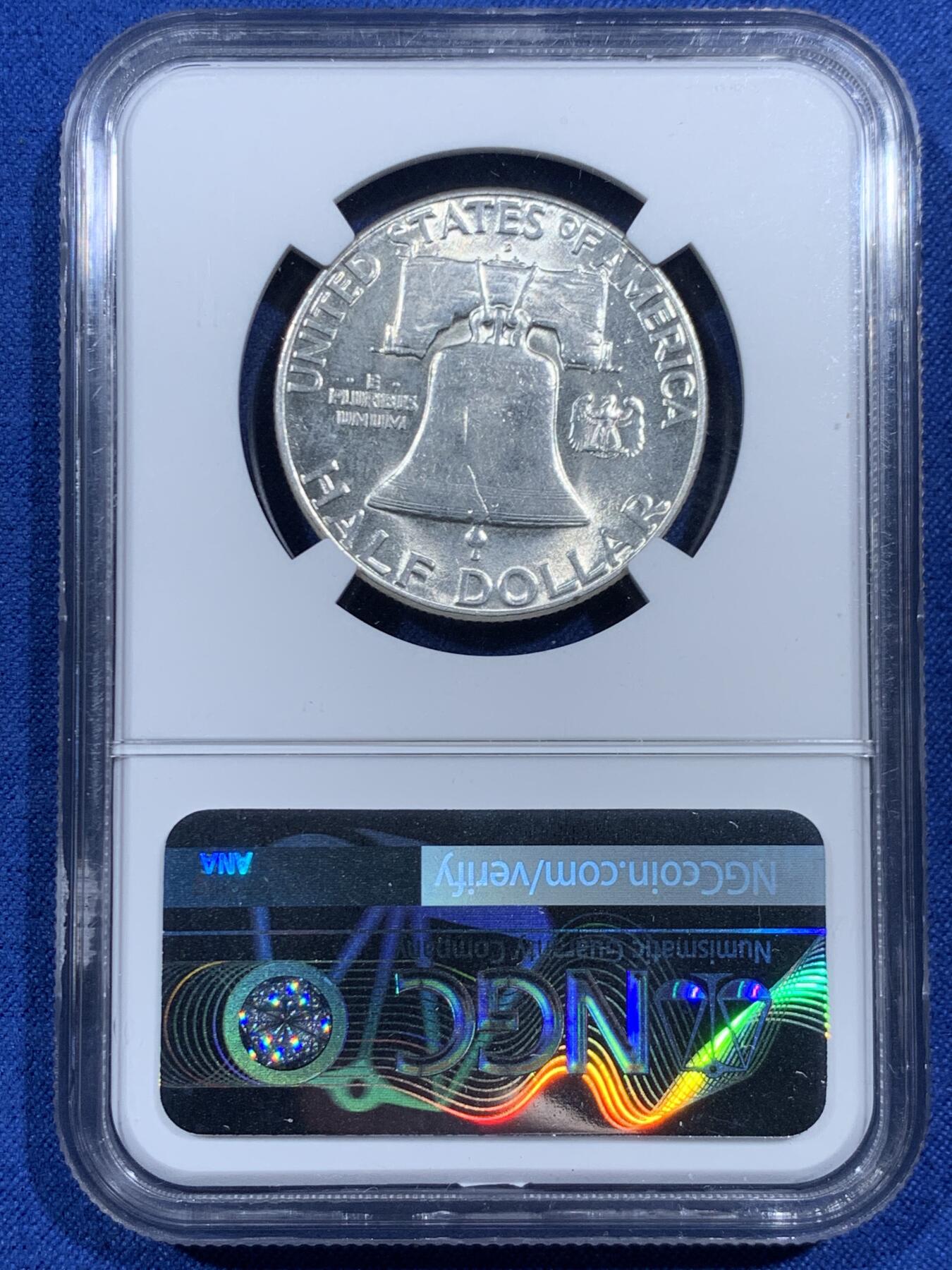 《竞宝斋》第461场 周日，周一，2场连拍 （全场包邮）欢迎送拍 NGC UNCD 美国1948D富兰克林50美分银币 首年版