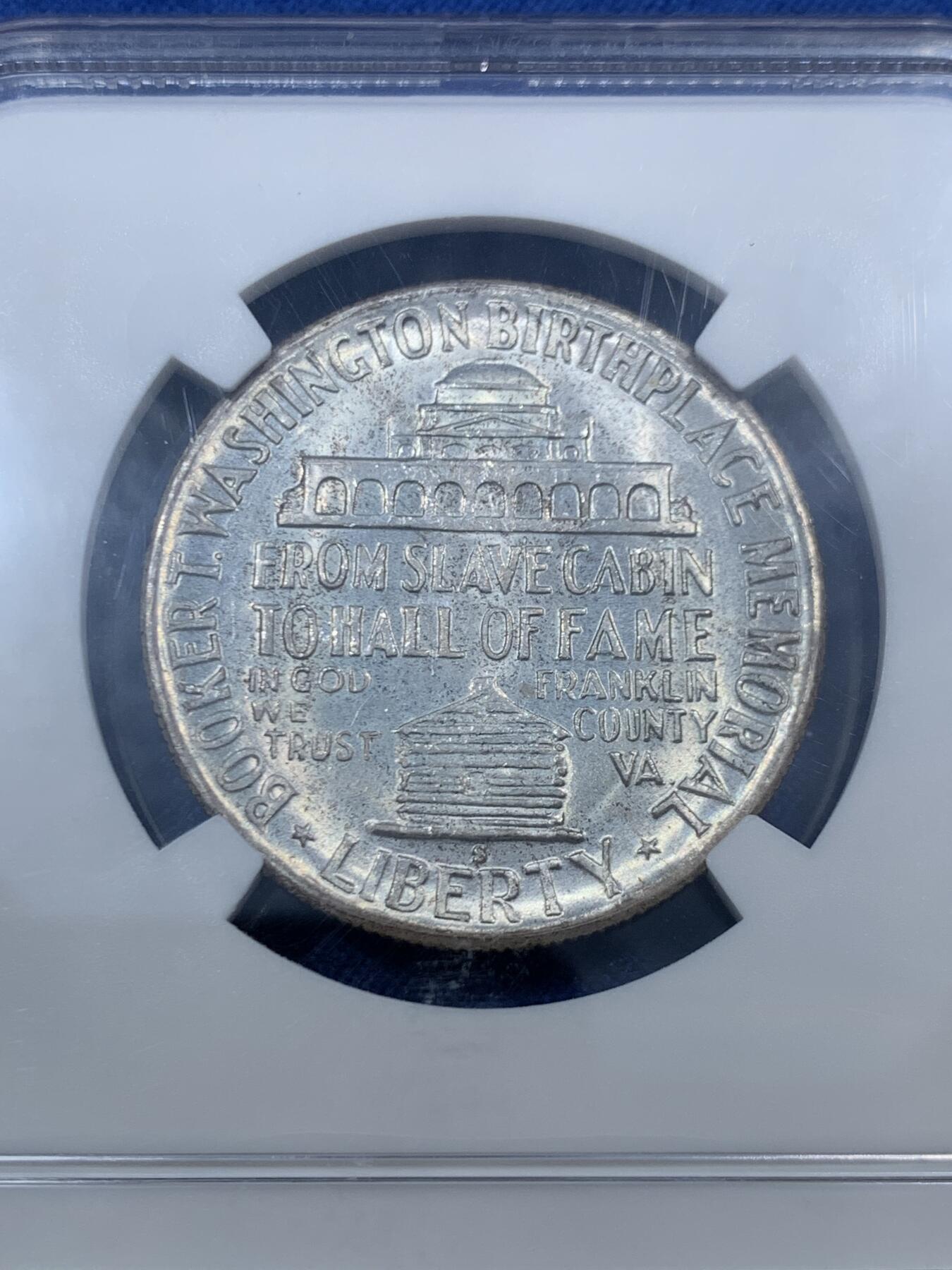 《竞宝斋》第461场 周日，周一，2场连拍 （全场包邮）欢迎送拍 NGC MS65 美国1950年布克华盛顿头像50美分纪念银币