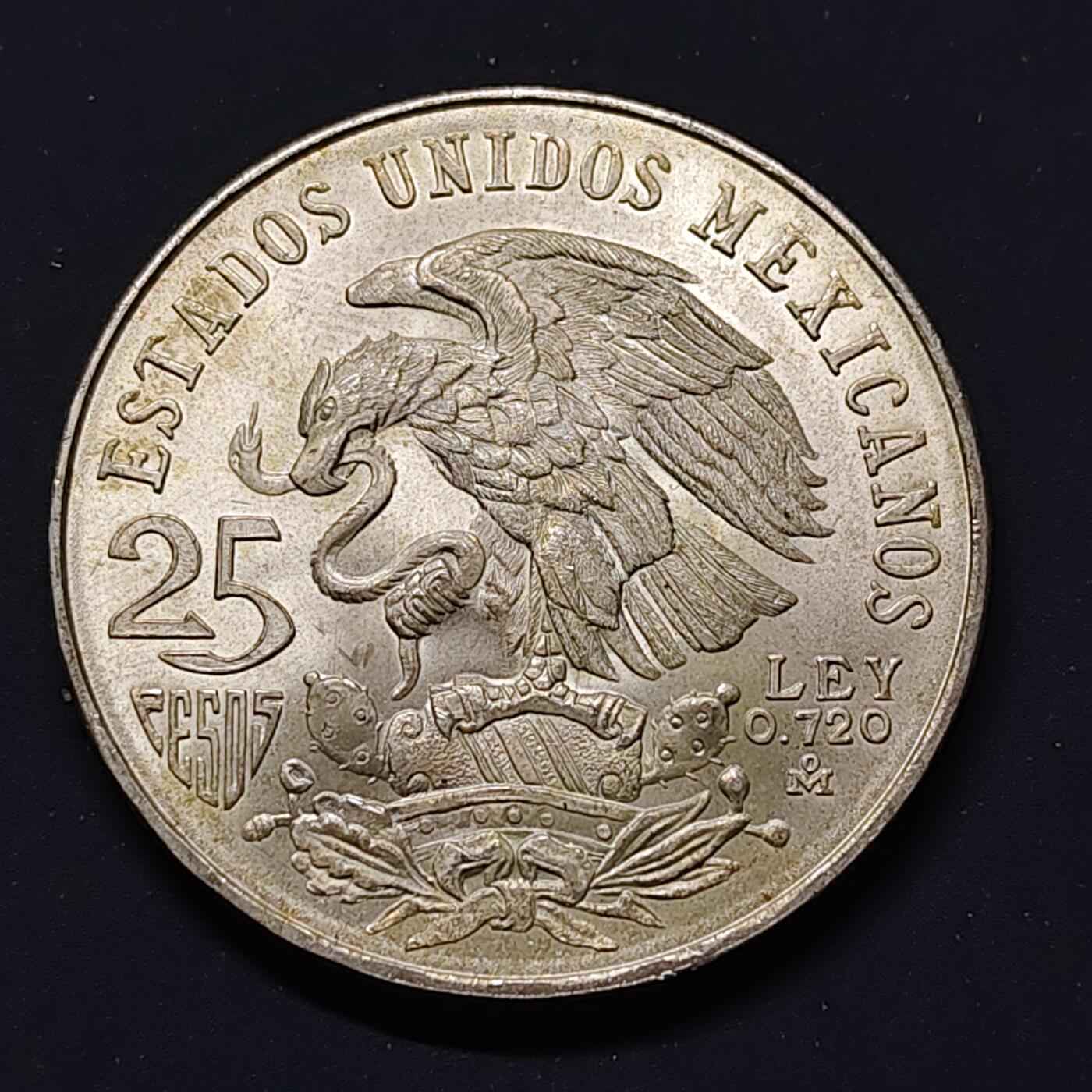 【全场包邮】纯粹捡漏拍499场-持续更新中 墨西哥1968年25比索奥运会纪念银币【38毫米22.5克72%，估算纯银价约453元（按28元/克银价核算）】