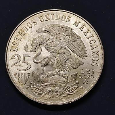 【全场包邮】纯粹捡漏拍499场-持续更新中 - 墨西哥1968年25比索奥运会纪念银币【38毫米22.5克72%，估算纯银价约453元（按28元/克银价核算）】