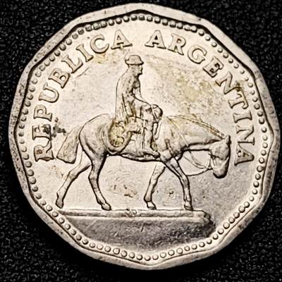泉币菌-第175场- 精品福利场 - 骑马 1962年 阿根廷硬币10比索镍币 24mm
