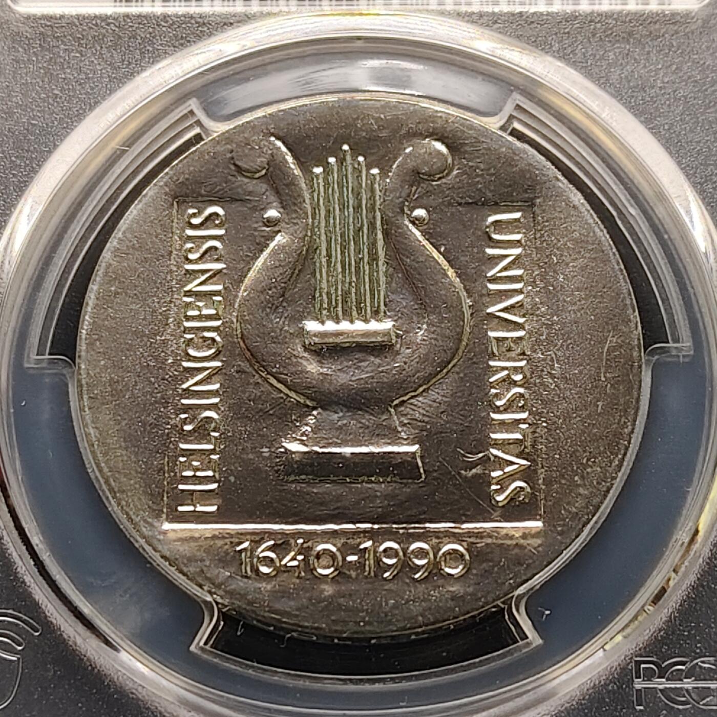 【全场包邮】纯粹捡漏拍499场-持续更新中 【收藏级】芬兰1990年10马克赫尔辛基大学350周年纪念银币【35毫米24克83%，纯银价约558元（按28元银价估算）】-PCGS MS67（更高分仅7枚）