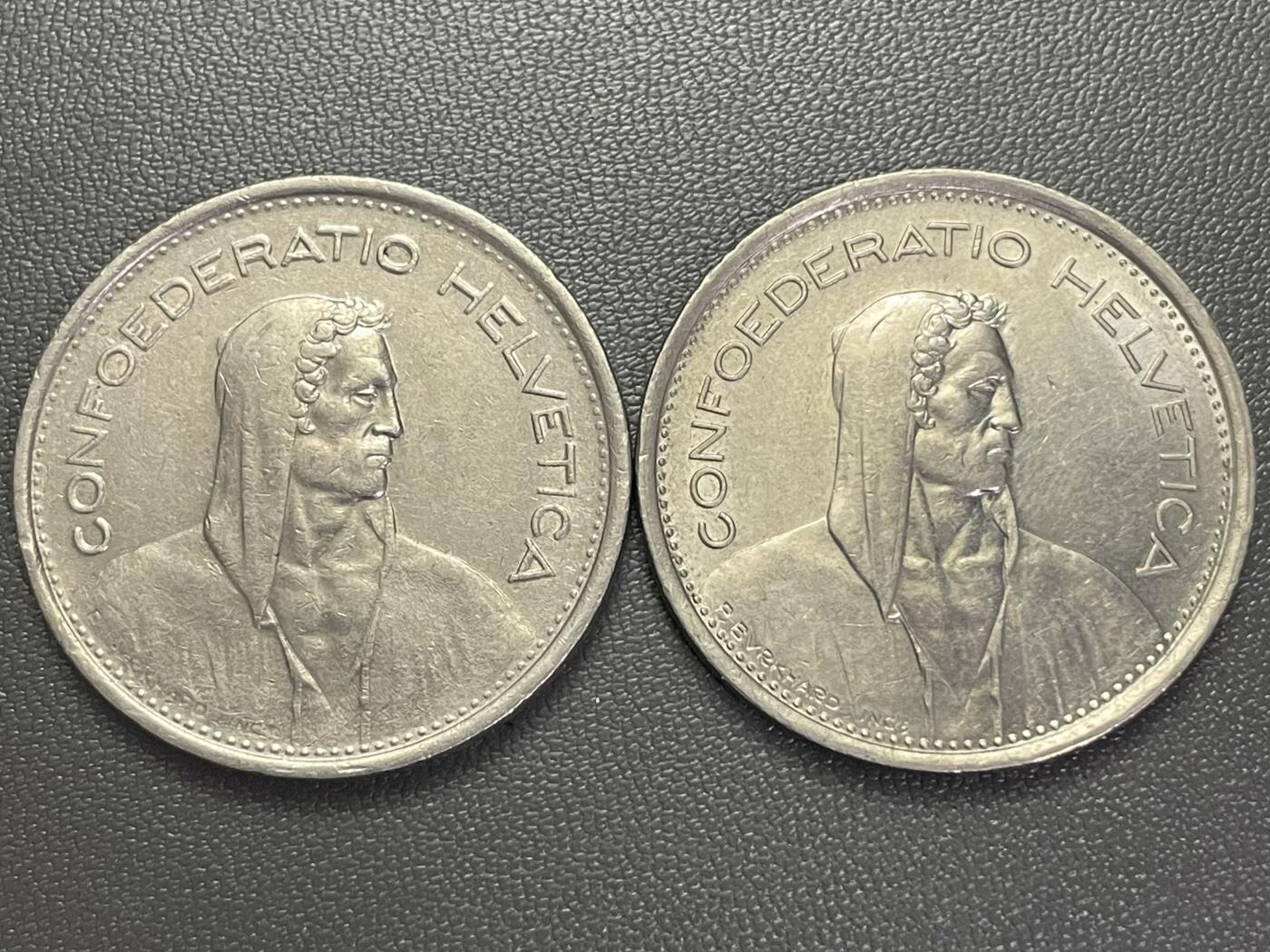 回流0125 瑞士1968年5法郎两枚