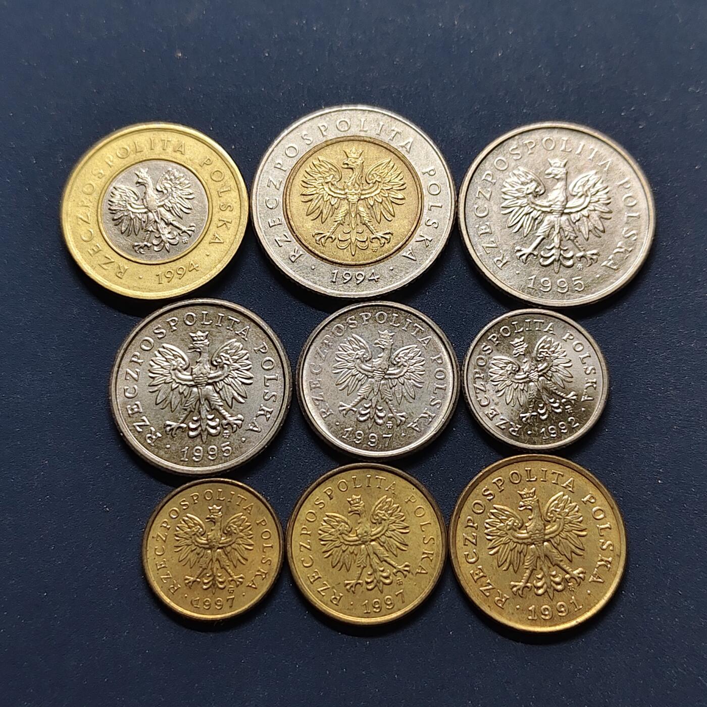 【全场包邮】纯粹捡漏拍498场-持续更新中 波兰1991-1997年9枚套币