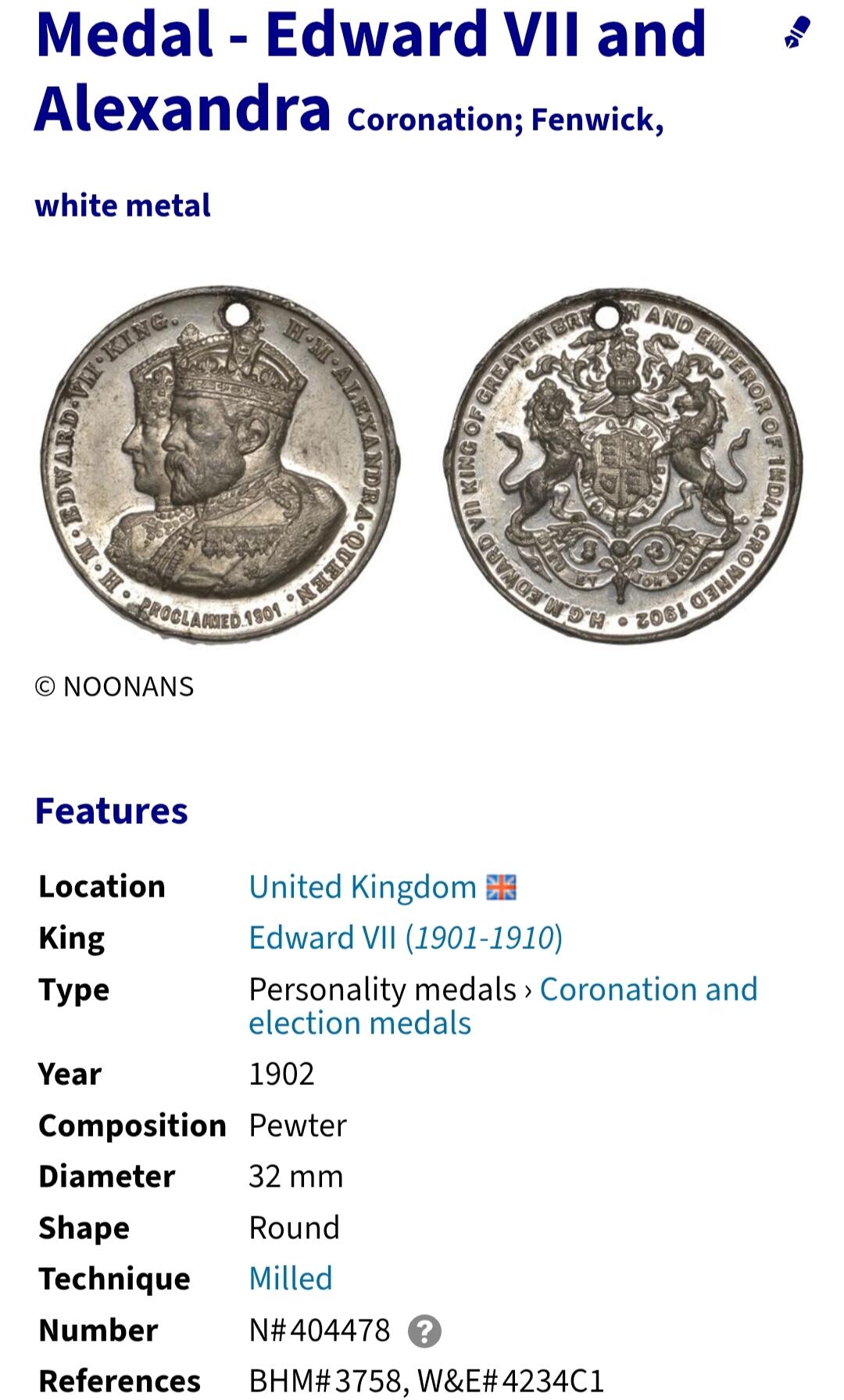 2026年第十五场(总第一百八十四场）外国好品散币场(免佣金) 凹陷不平–英国🇬🇧1902年纪念章(爱德华七世和亚历山德拉王后加冕纪念章，白鑞材质)