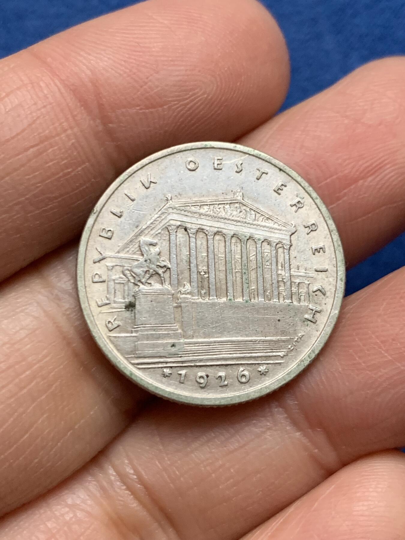 《竞宝斋》第461场 周日，周一，2场连拍 （全场包邮）欢迎送拍 奥地利1926年国会大厦1先令银币