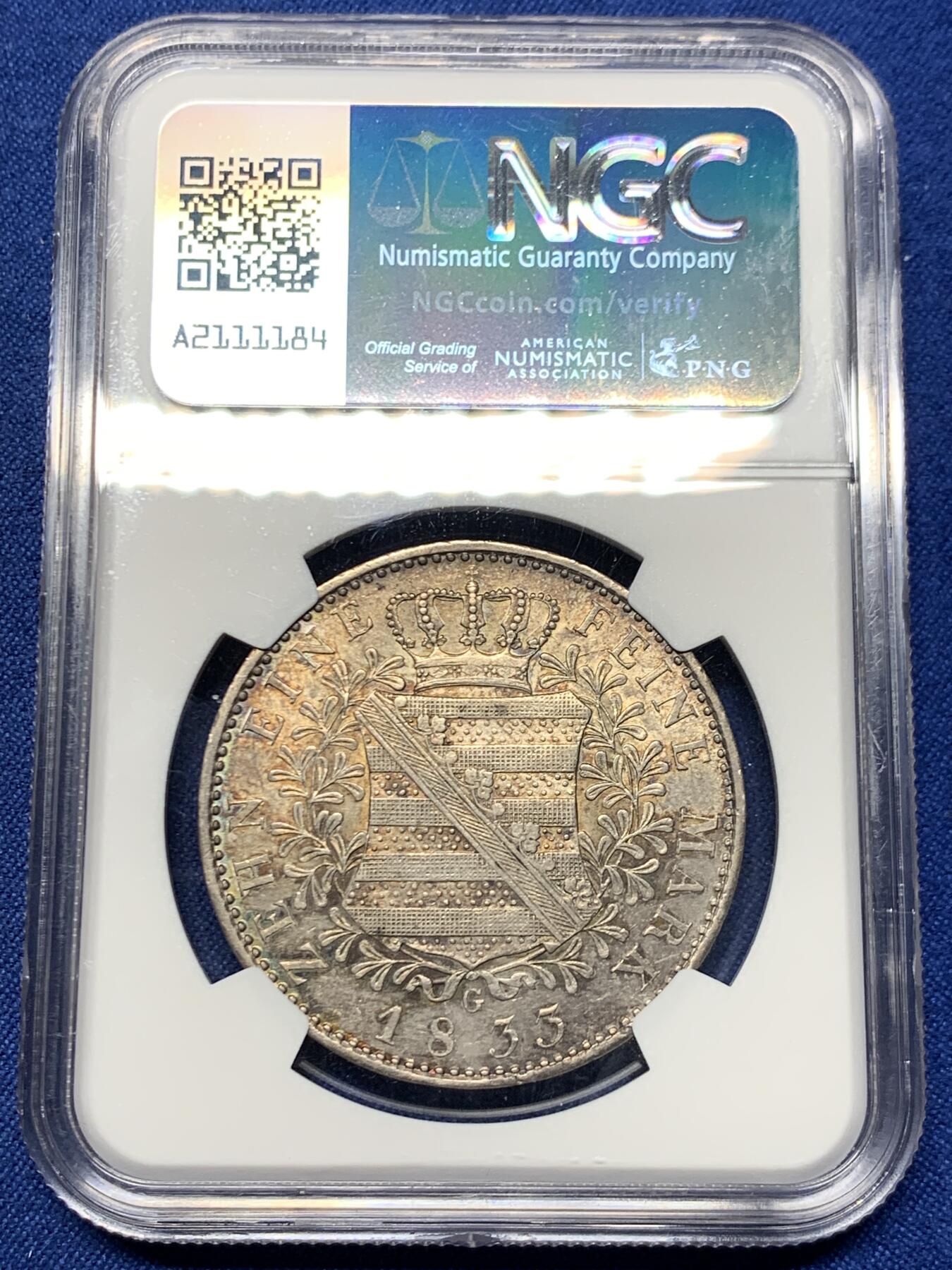 《竞宝斋》第461场 周日，周一，2场连拍 （全场包邮）欢迎送拍 NGC AU55 德国萨克森王国 1833 安东一世泰勒银币 大型泰勒 28.06g