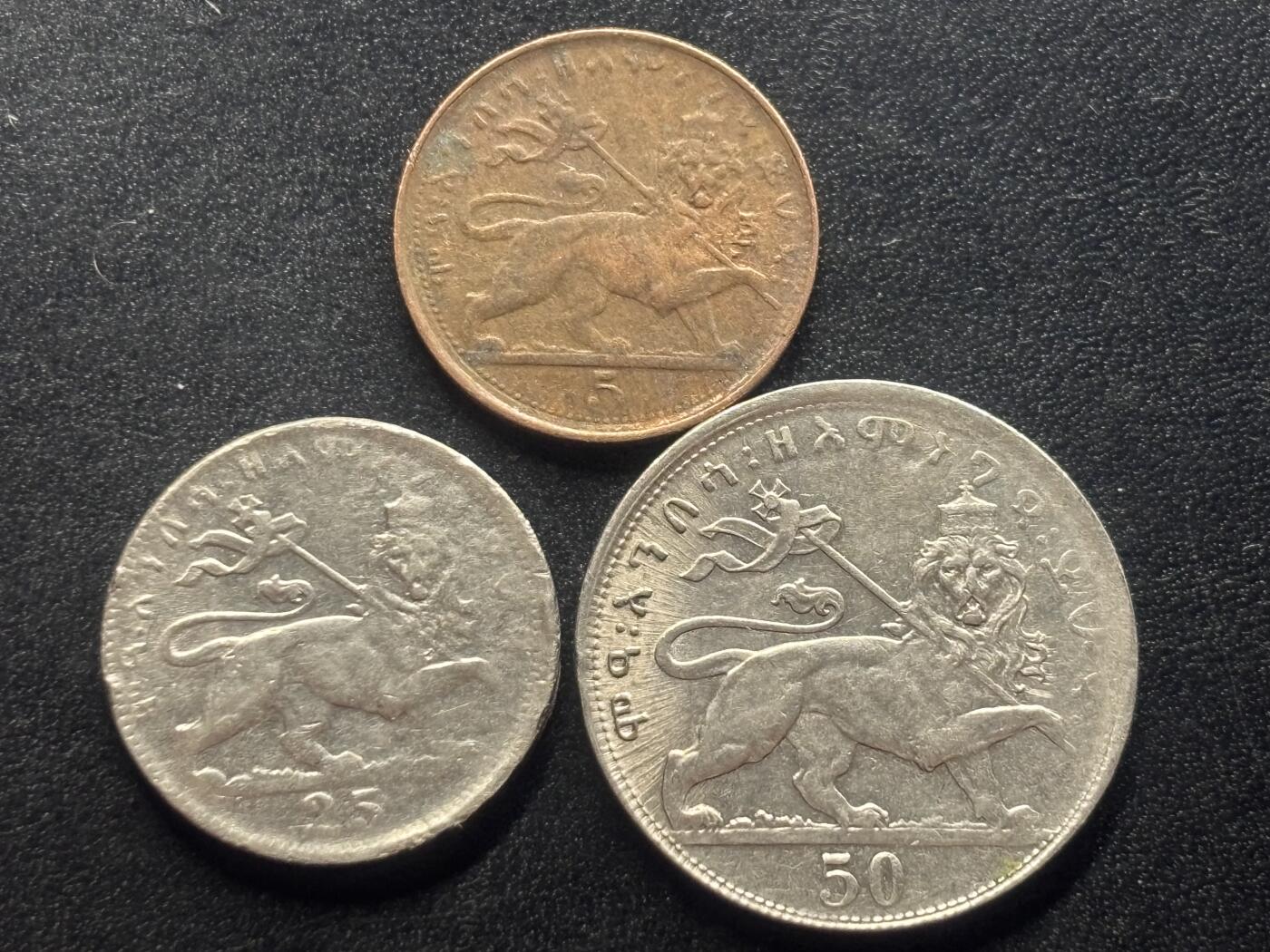 邮泉阁限时拍卖第四十场 非洲专场（硬币在国外。请付邮费6元。） 埃塞俄比亚 海尔·塞拉西皇帝1934年3枚